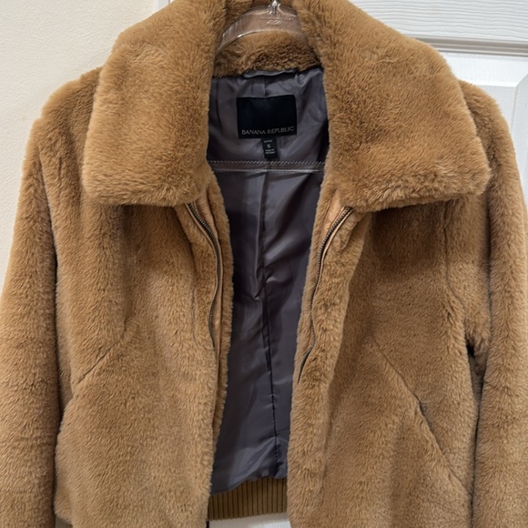 Banana Republic Faux Fur Bomber Zipper Jacket Size Small Petite - Picture 2 of 4